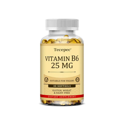 Vitamin B6 Supplement 25 Mg - Supports Energy Metabolism, Heart & Nervous System Health - Vegan Capsules, Gluten Free, NON-GMO