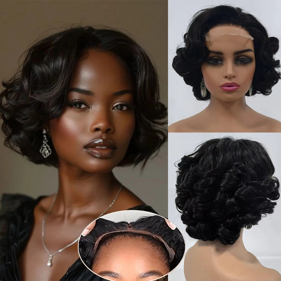 100% Raw Vietname Hair Bouncy Curly Wigs 5x5 HD Lace Closure Wear And Go Glueless Short Human Hair Lace Closure wig 250% Density