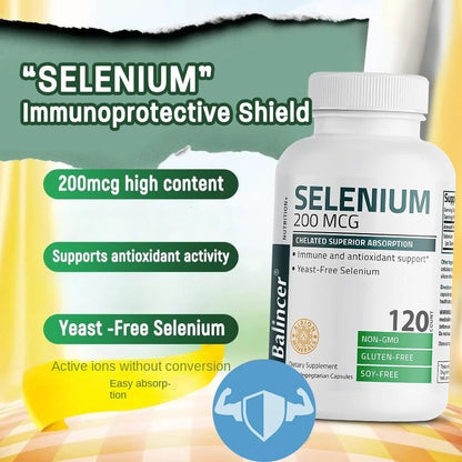 Selenium Capsules - Antioxidant Support, Increases Energy Levels, Boosts Metabolism, Immune System, Improves Brain Function