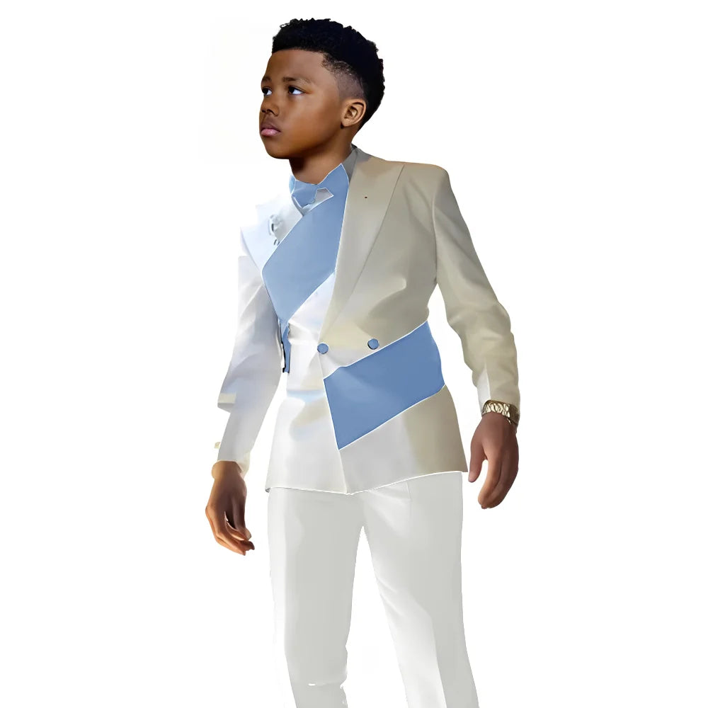 Satin Boys Suit 2 Piece Set White Jacket Pants Wedding Tuxedo Kids Tailored Suit 2-16 Years Old Slim Fit Blazer