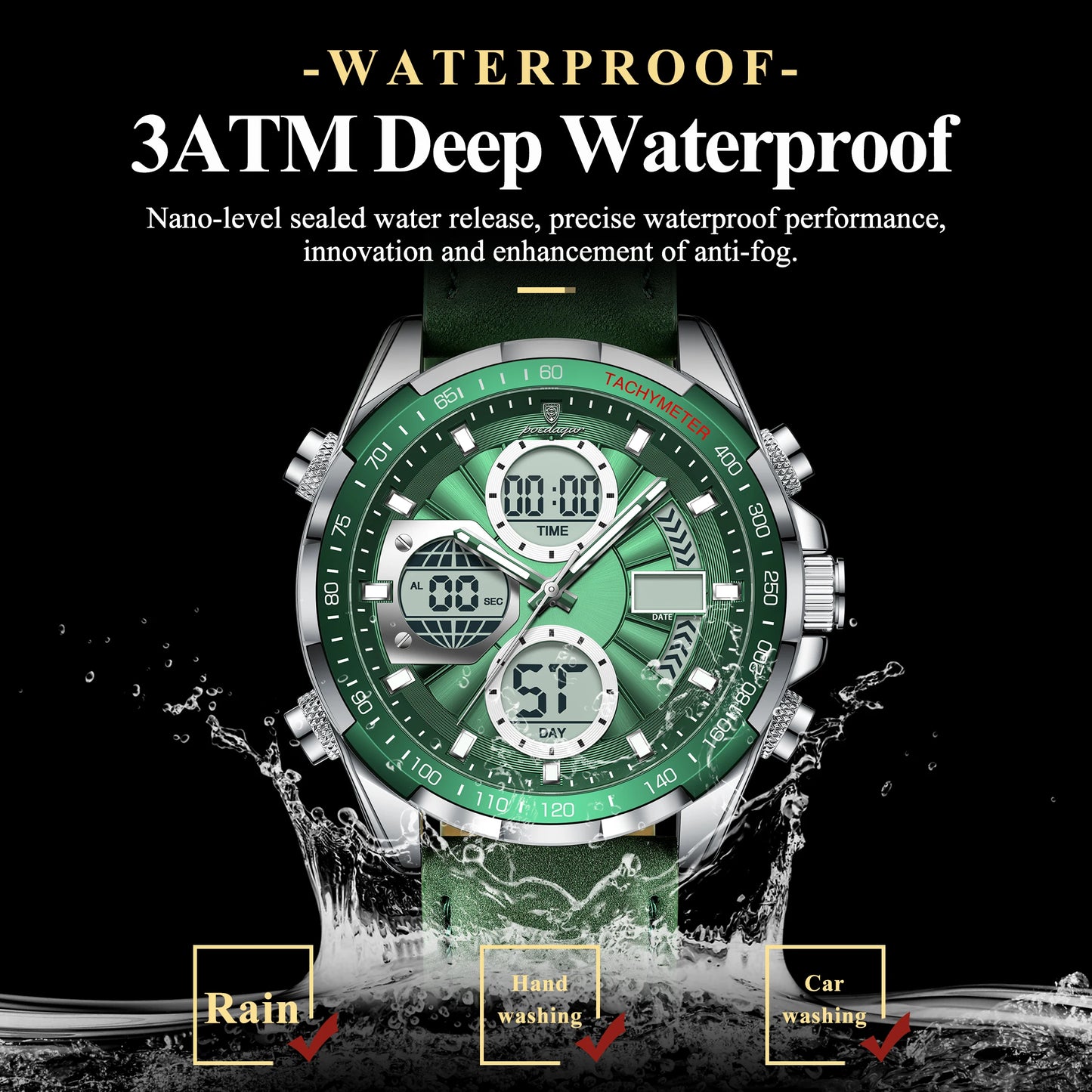 POEDAGAR LED Luxury Men Watch Luminous Week Date Dual Time Display Digital Man Clock Alarm Electronic Men's Quartz Watches Reloj