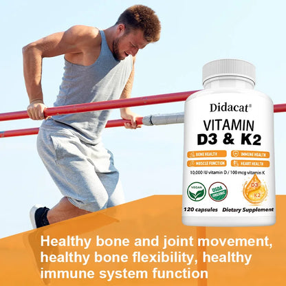 Vitamin D3+K2 Supplement 10000IU Vitamin D3 and K2 (MK-7) Capsules for Bone, Heart, Muscle, Immune Support, Non-GMO