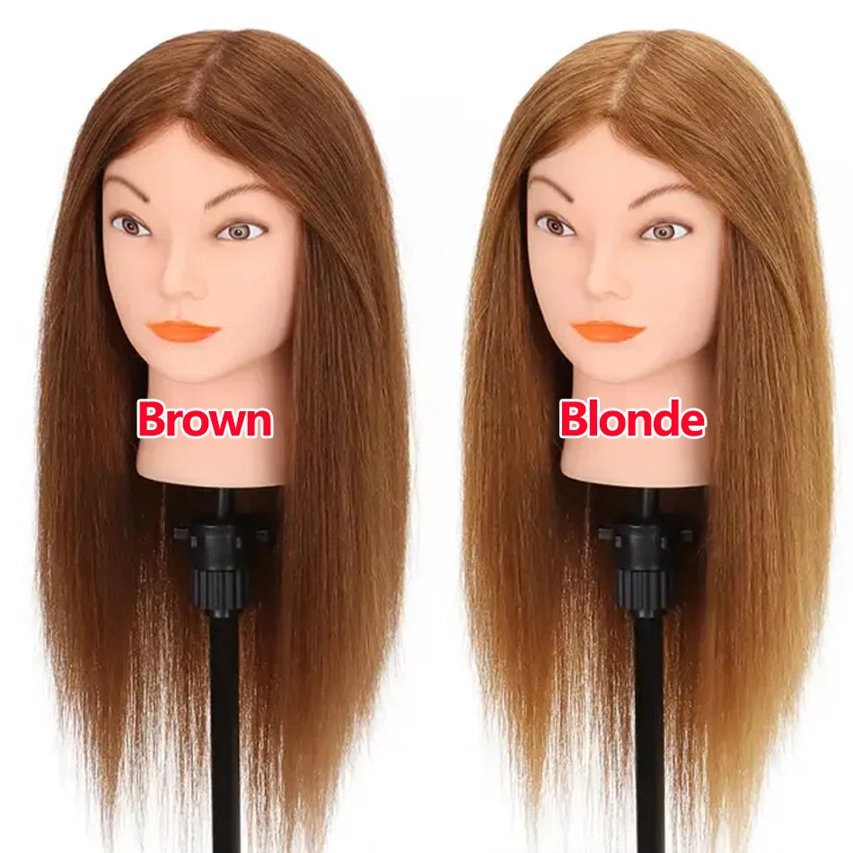 100% Human Hair Mannequin Head for Cosmetology Styling Training Practice Can Be Curled Straighten Professional Mannequin Head