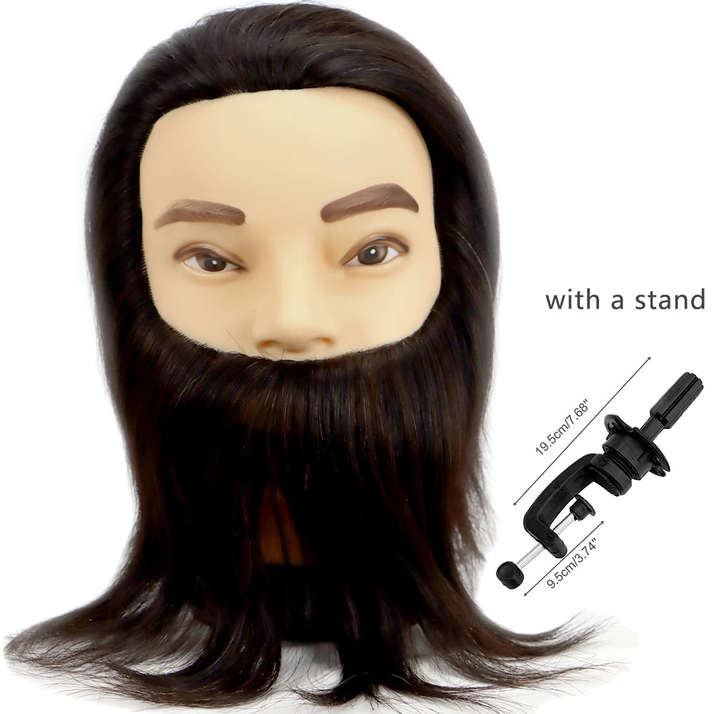 100% Male Real Human Hair Mannequin Practice Training Head With Beard For Cutting Hairdressing Manikin Head For Beauty School