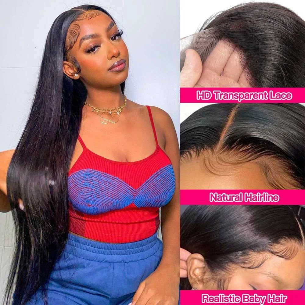 Bone Straight 13x4 13x6 360 Hd Lace Front Wigs For Women 30 40 Inch Human Hair  Lace Frontal Wig Brazilian Pre Plucked Lace Wig