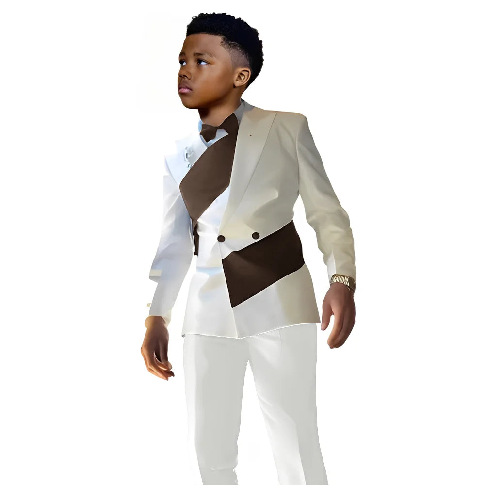 Satin Boys Suit 2 Piece Set White Jacket Pants Wedding Tuxedo Kids Tailored Suit 2-16 Years Old Slim Fit Blazer