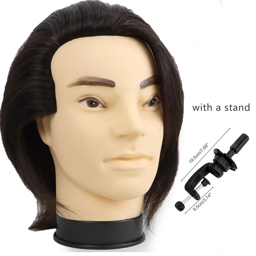 100% Male Real Human Hair Mannequin Practice Training Head With Beard For Cutting Hairdressing Manikin Head For Beauty School