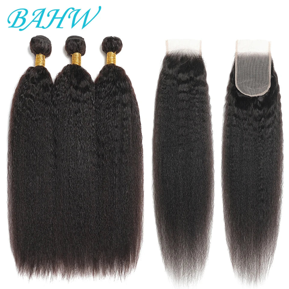 12A Vietnamese Kinky Straight Bundles With 4x4 Lace Closure 100% Virgin Human Hair Bundles With 13x4 Lace Frontal Natural Color