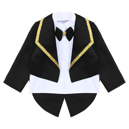 Toddler Baby Boys Formal Gentlemen Suit Long Sleeve Bowknot Tuxedo Tops with Pants Kids Wedding Party Banquet Christening Outfit