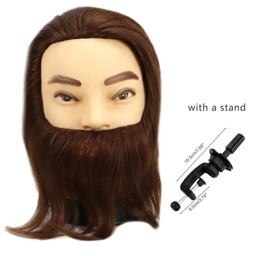 100% Male Real Human Hair Mannequin Practice Training Head With Beard For Cutting Hairdressing Manikin Head For Beauty School