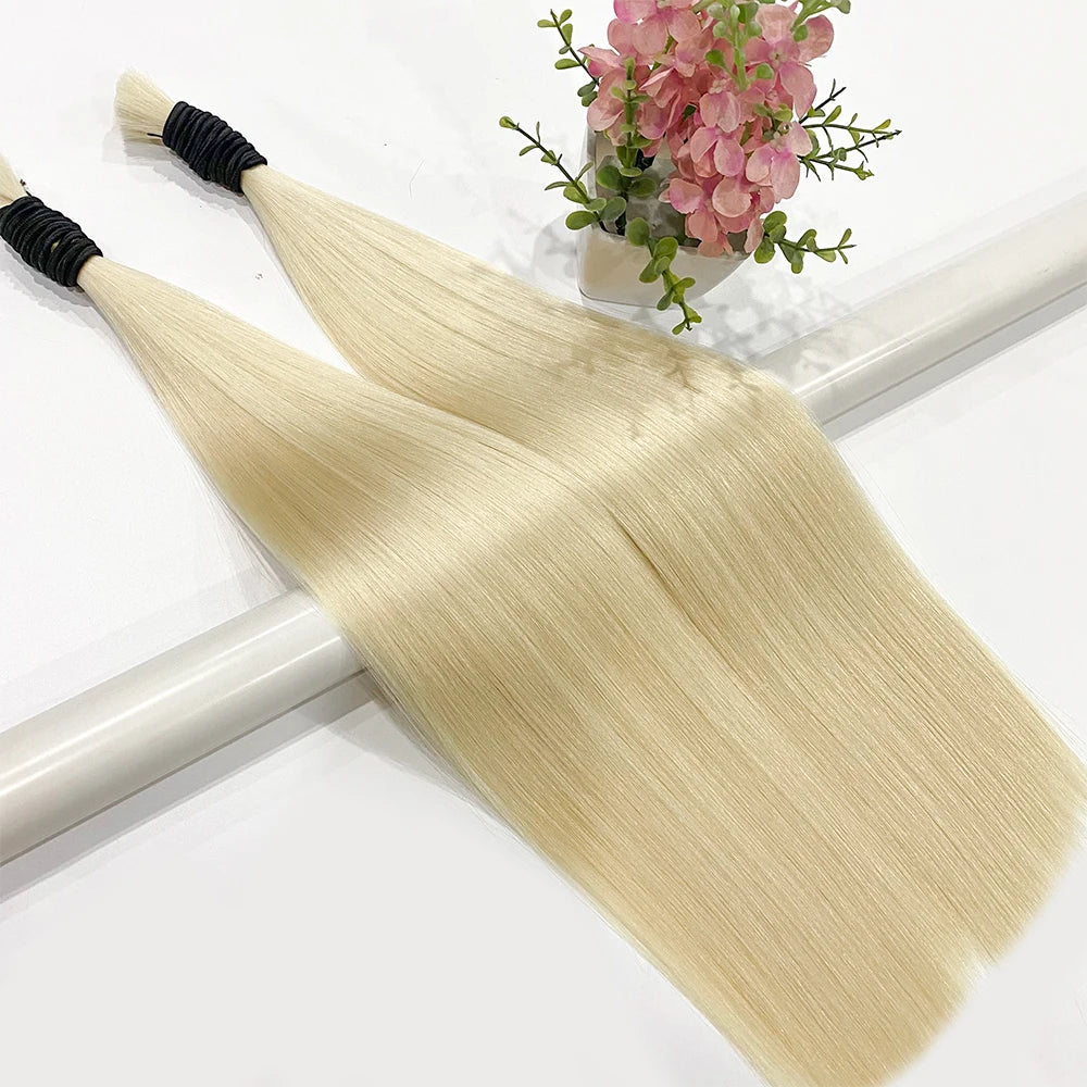 16A Vietnamese Double Drawn Human Hair Bulk Boho Braids Hair Extensions Short Hair Less Bone Straight No Weft 300g 613#