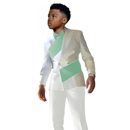Satin Boys Suit 2 Piece Set White Jacket Pants Wedding Tuxedo Kids Tailored Suit 2-16 Years Old Slim Fit Blazer