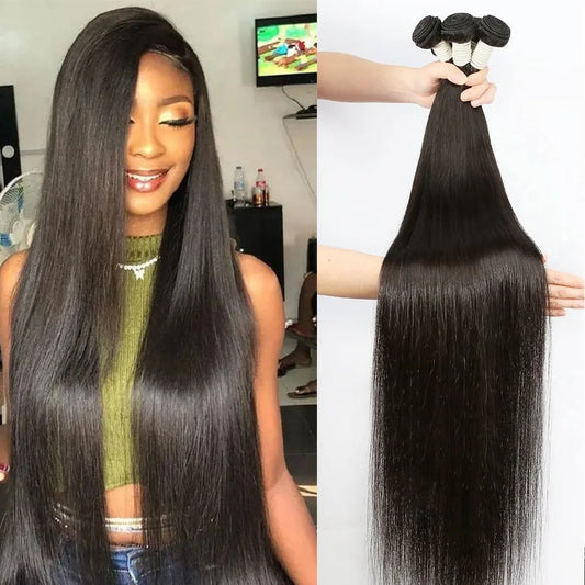 Alisa Bone Straight Human Hair Bundles 30 Inch Brazilian Weave Hair 3 Pieces For Women Bundles Straight Remy Hair Extensions