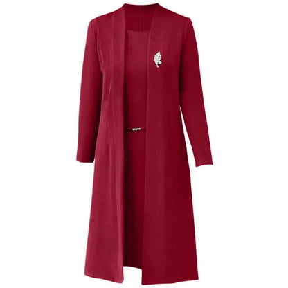 Women s Office Suit Fashion suit Simple Solid 2025 Spring Summer Open Front Long Cardigan Top Dress 2 Piece Set Blazer