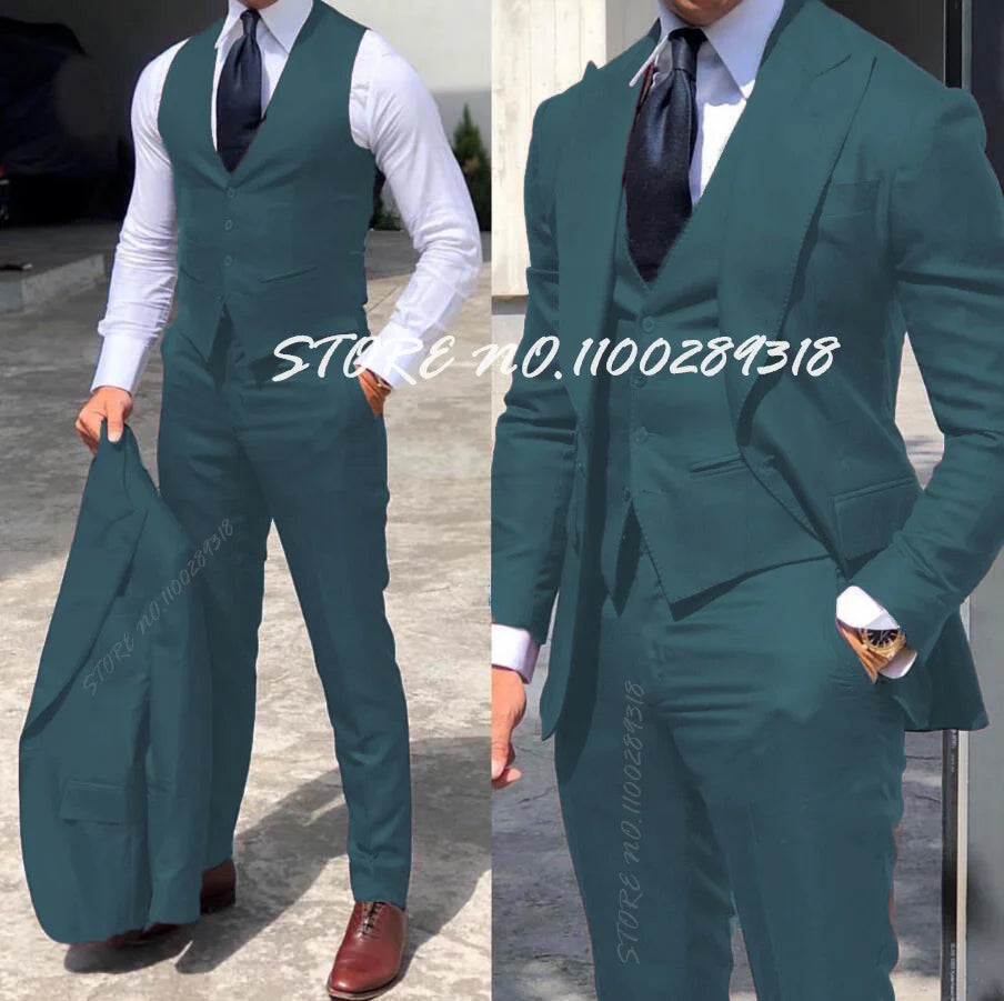 Classy Wedding Tuxedos Suits Slim Fit Suit For Men 3 Pieces Groomsmen Suit Formal Business Suit Costume Homme(Jacket+Vest+Pants)