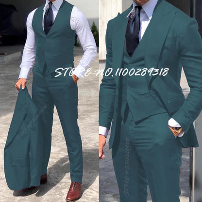 Classy Wedding Tuxedos Suits Slim Fit Suit For Men 3 Pieces Groomsmen Suit Formal Business Suit Costume Homme(Jacket+Vest+Pants)