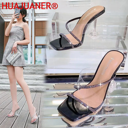 Transparent PVC Slippers Crystal Cup high-heeled Sexy Casual Shoes Plus Size 35-43 44 45 46 Women Open Toe Transparent Slippers