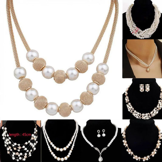Pearl Necklace Collier Femme Collares Statement Multilayer Choker Statement Jewelry Women Simulated Pearl Necklaces & Pendants