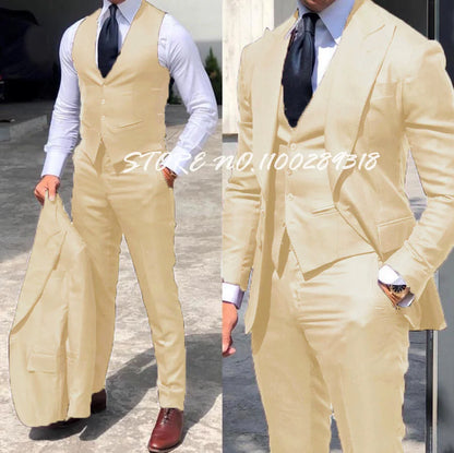 Classy Wedding Tuxedos Suits Slim Fit Suit For Men 3 Pieces Groomsmen Suit Formal Business Suit Costume Homme(Jacket+Vest+Pants)
