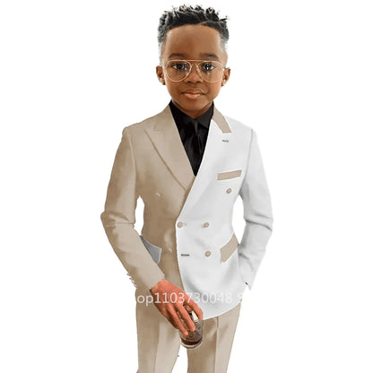 Casual Suit For Boy New Style 2 Pieces Peak Lapel Double Breasted Blazer Pants High Quality Boys' Suit Set Flower Boy Dress