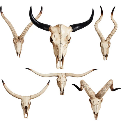 Simulation Animal Bull Cow 3D Skull Head Resin Wall Hanging Room Wall Home Decoration Skeleton Halloween Props for Home Decor