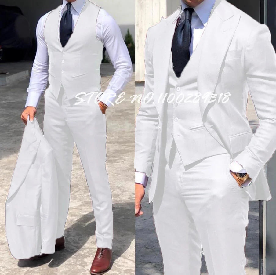 Classy Wedding Tuxedos Suits Slim Fit Suit For Men 3 Pieces Groomsmen Suit Formal Business Suit Costume Homme(Jacket+Vest+Pants)