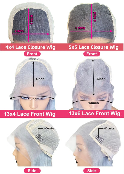 Bone Straight 13x6 Lace Front Human Hair Wigs For Women Light Blue Lace Frontal Wig Pre-Plucking Cyan Green Human Hair Wigs