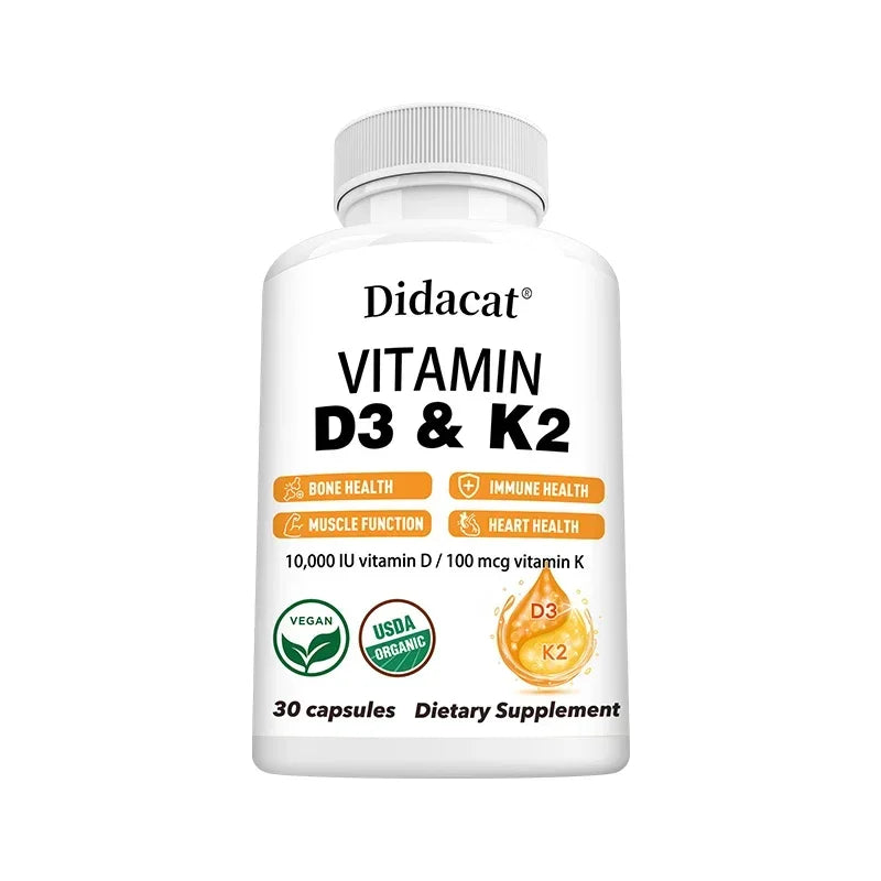 Vitamin D3+K2 Supplement 10000IU Vitamin D3 and K2 (MK-7) Capsules for Bone, Heart, Muscle, Immune Support, Non-GMO