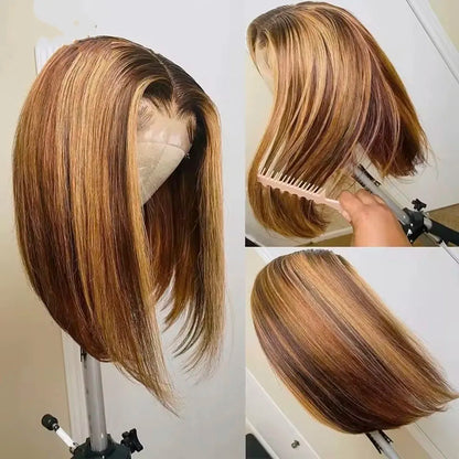 Brazilian Bone Straight Human Hair Wigs For Women 1B/99J Highlight Wig Human Hair bob Wig Straight13x4 Lace Frontal Short BobWig