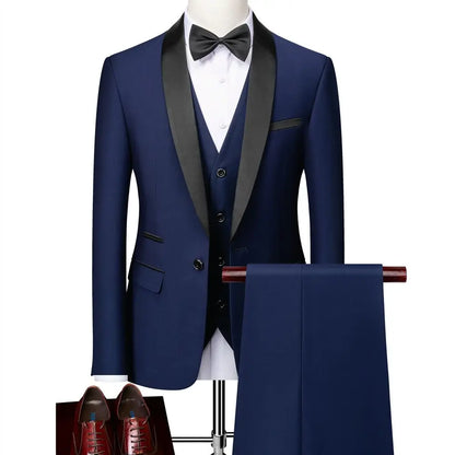 Suit (Blazer+ Vest + Pants) Men's Business Gentleman Fashion Slim Work Solid Color Plus Size Fair Dress Wedding Best Man Suits