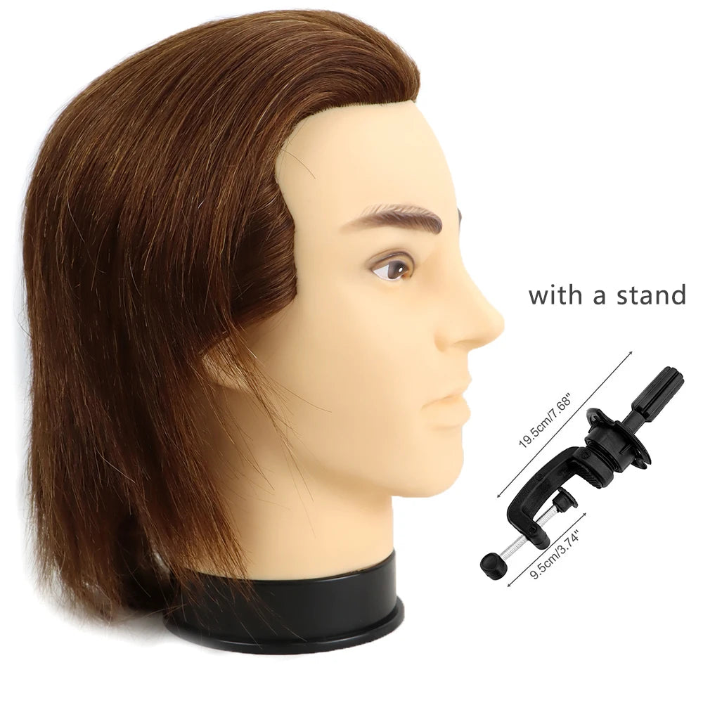 100% Male Real Human Hair Mannequin Practice Training Head With Beard For Cutting Hairdressing Manikin Head For Beauty School