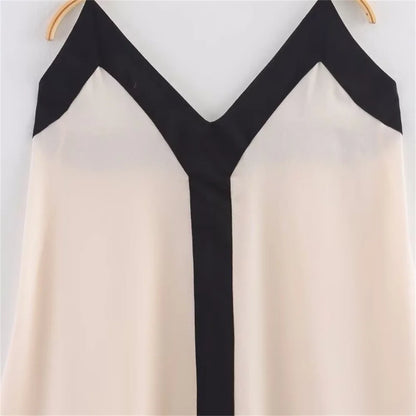 women's dress is fashionable casual lazy contrasting color V-neck slim suspender temperament summer new dress