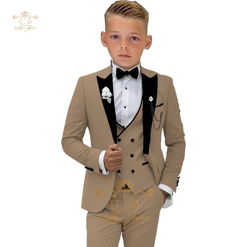Boys' 3-piece suit (jacket+vest+pants) white single-breasted classic set for pupil school boy wedding pageboy prom party tuxedo