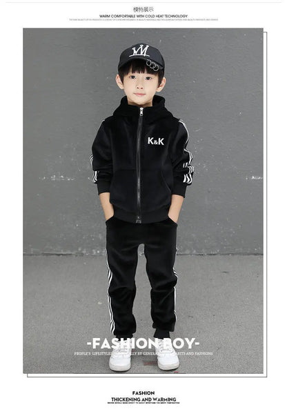 Boys Suit Sweatshirts +Pants Cotton 2Pcs/Sets 2023 Graceful Spring Autumn Sports Sets School Outdoors Thicken Children Clothing