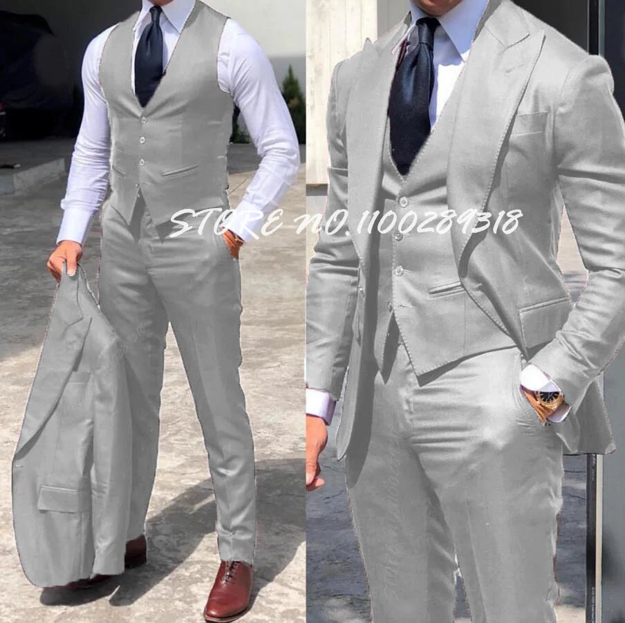 Classy Wedding Tuxedos Suits Slim Fit Suit For Men 3 Pieces Groomsmen Suit Formal Business Suit Costume Homme(Jacket+Vest+Pants)