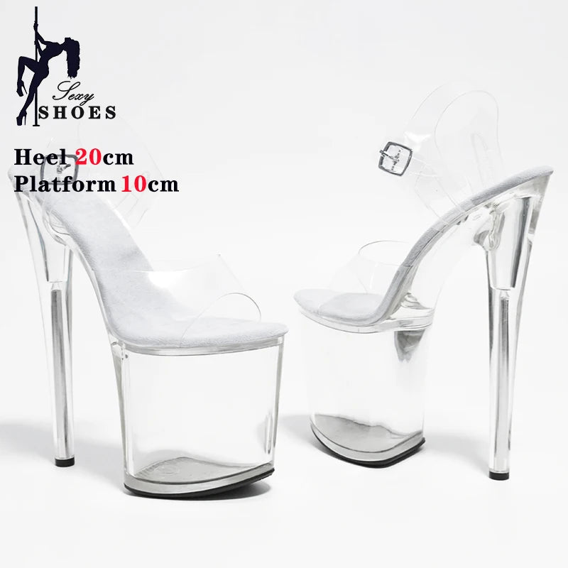 Transparent Crystal Women Sandals with Heels Pole Dancing T-show Model Stripper Shoes Party Club StilettosBride's Wed-ding Shoes