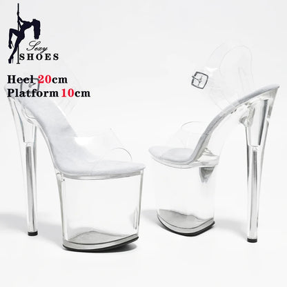 Transparent Crystal Women Sandals with Heels Pole Dancing T-show Model Stripper Shoes Party Club StilettosBride's Wed-ding Shoes