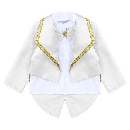 Toddler Baby Boys Formal Gentlemen Suit Long Sleeve Bowknot Tuxedo Tops with Pants Kids Wedding Party Banquet Christening Outfit