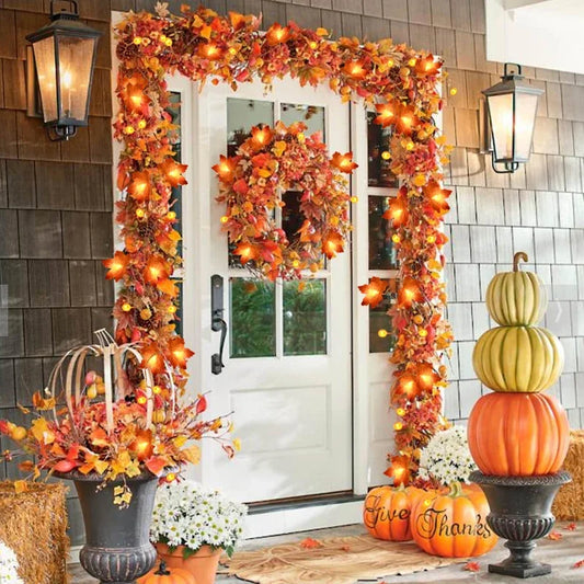 3M/2M Fall Decor Lighted Autumn Garland, Maple Leaves LED Fairy Lights Halloween String Lights Thanksgiving Decor for Home