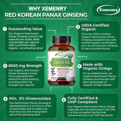 Pure Red Ginseng Extract - Energy Booster Natural Endurance Supplement for Performance, Focus, Vitality and Immune Support