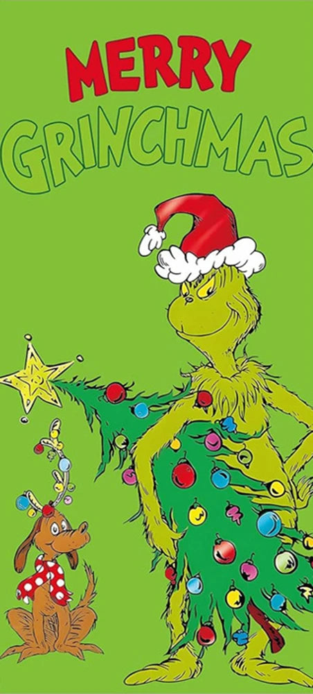 Christmas Green Haired Monster Door Cover Background Cloth Banner Christmas Party Scene Decoration Door Cover