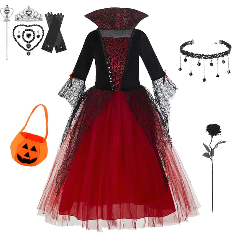 2-15Y Girl Vampire Halloween Dress for Kid Ghost Bride Gothic Cosplay Vampire Costume Kids Carnival Party Clothes Party Gifts
