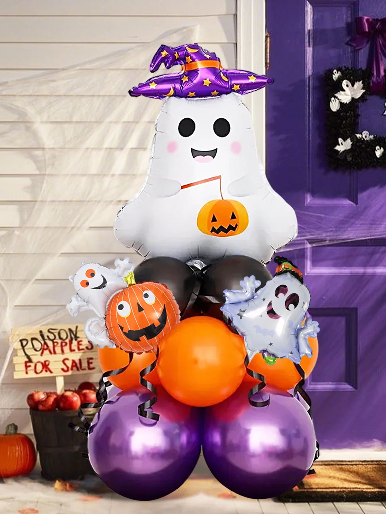 18pcs Halloween ghost balloon column kit, suitable for Halloween party decoration, ghost theme party,theme party.