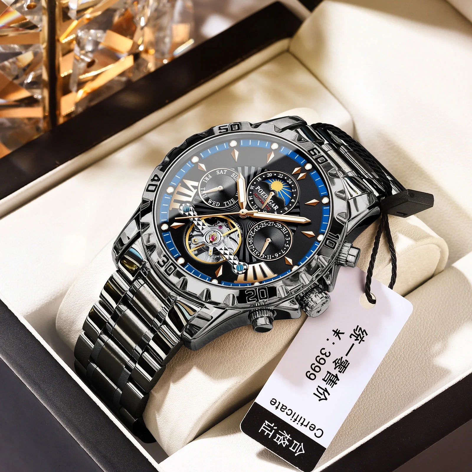 //High-end, atmospheric, and popular Swiss brand new fully automatic men's mechanical watch, waterproof, luminous wristwatch.