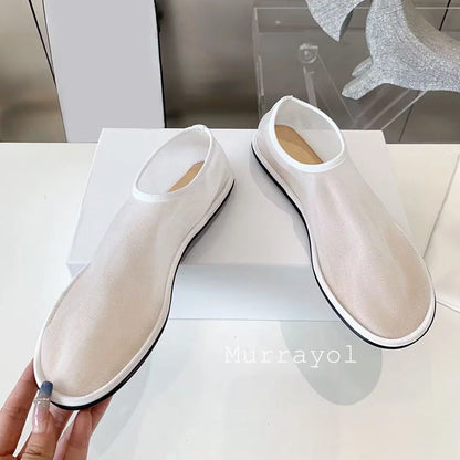 Transparent Mesh Net Flat Shoes Women Round Toe Deep Mouth Lazy Loafers Ladies Spring Summer Lightweight Commuter Walking Shoes