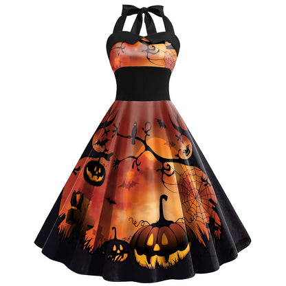 [You're My Secret] Vintage Dress Women 2023 Summer Sexy Print Halloween Party Dresses Vestidos Robe Pin Up Y2K Rockabilly Dress