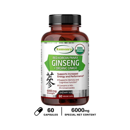 Pure Red Ginseng Extract - Energy Booster Natural Endurance Supplement for Performance, Focus, Vitality and Immune Support
