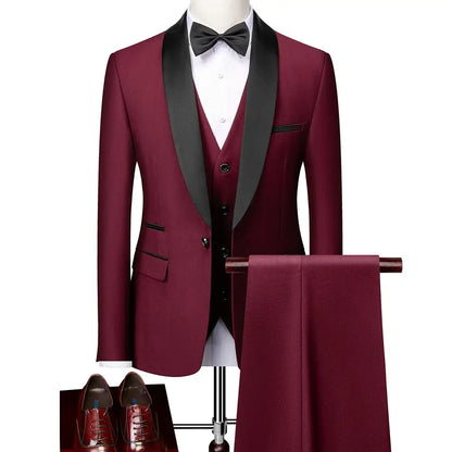 Suit (Blazer+ Vest + Pants) Men's Business Gentleman Fashion Slim Work Solid Color Plus Size Fair Dress Wedding Best Man Suits