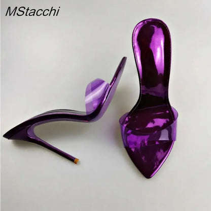 Pvc Transparent Shoes For Women's Sandals 2025 Summer Sexy Slippers Pointe Toe Thin Heels Stiletto Sandals Big Size Women Shoes