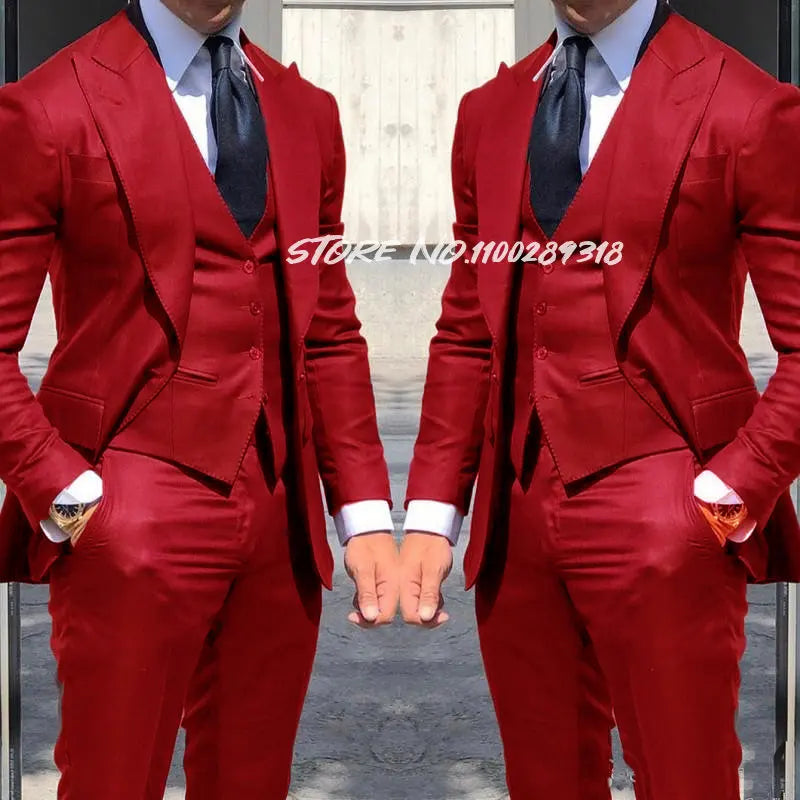 Classy Wedding Tuxedos Suits Slim Fit Suit For Men 3 Pieces Groomsmen Suit Formal Business Suit Costume Homme(Jacket+Vest+Pants)